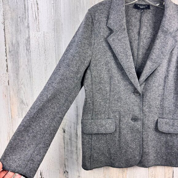 Talbots Petites Blazer Womens 12 Grey Wool Blend Jacket Felted Knit Lightweight - Picture 3 of 10